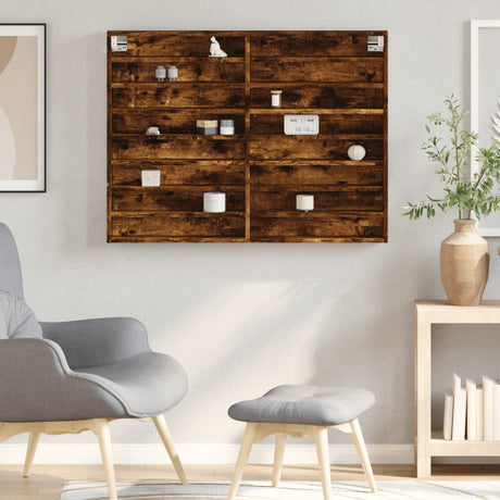 Vidaxl vitrinekast 100x8,5x75 cm bewerkt hout gerookt eikenkleurig