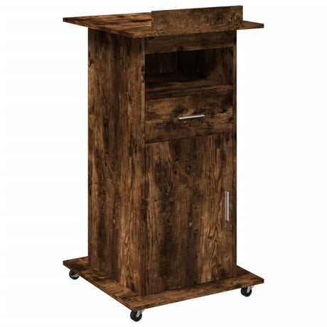 Vidaxl lessenaar met wielen en lade 55x55x107 cm hout gerookt eiken