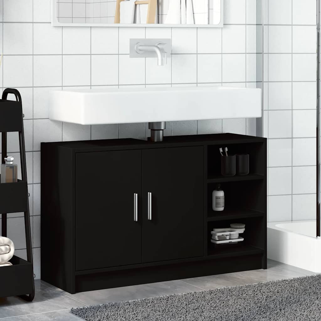 Vidaxl wastafelkast 90x29x55 cm bewerkt hout zwart