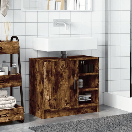 Vidaxl wastafelkast 63x29x55 cm bewerkt hout gerookt eikenkleurig