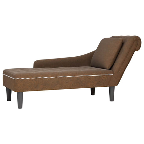 Vidaxl chaise longue met kussen en rechterarmleuning kunstleer bruin