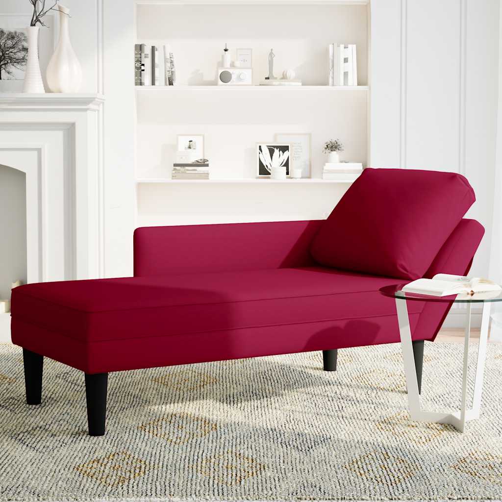 Vidaxl chaise longue met kussen en rechterarmleuning fluweel wijnrood