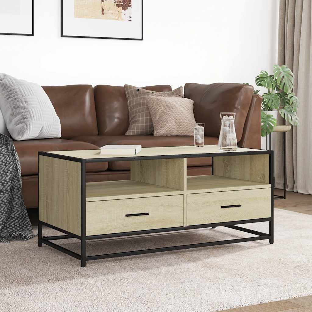 Vidaxl salontafel 100x50x45 cm bewerkt hout en metaal sonoma eiken