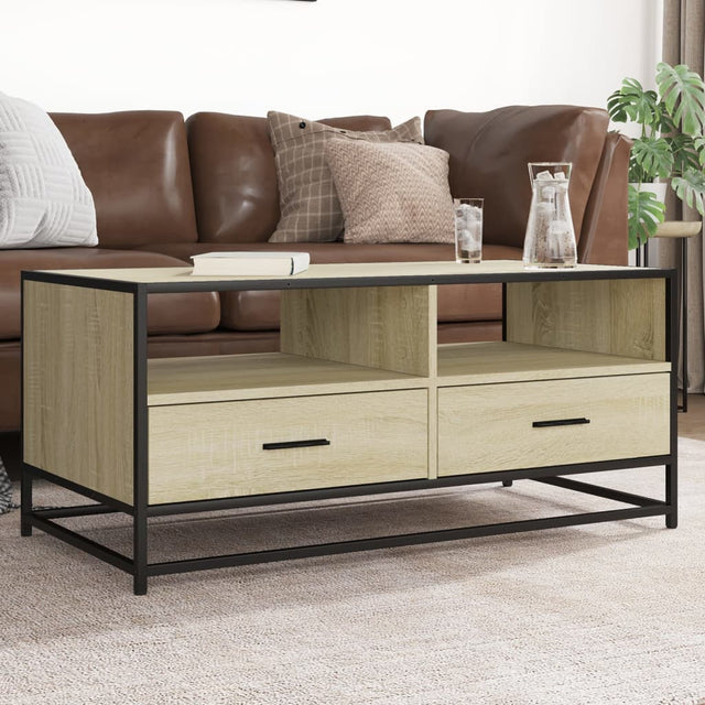 Vidaxl salontafel 100x50x45 cm bewerkt hout en metaal sonoma eiken