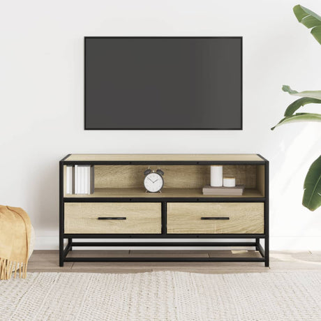 Vidaxl tv-meubel 80x34,5x40 cm bewerkt hout metaal sonoma eikenkleurig
