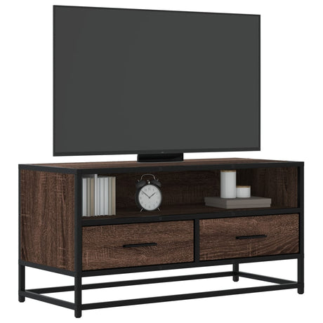 Vidaxl tv-meubel 80x34,5x40 cm bewerkt hout metaal bruin eikenkleur