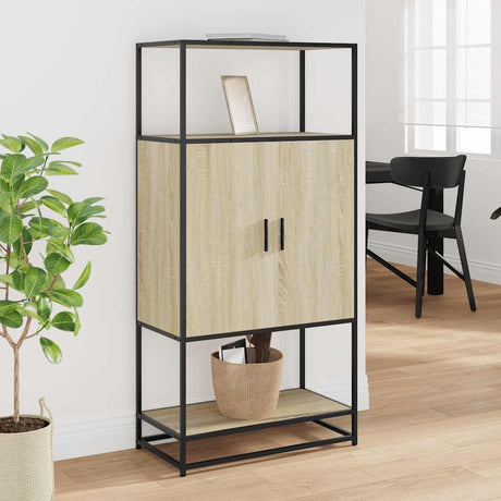 Vidaxl hoge kast 68x35x139 cm bewerkt hout en metaal sonoma eikenkleur