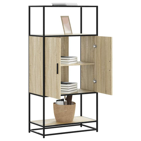 Vidaxl hoge kast 68x35x139 cm bewerkt hout en metaal sonoma eikenkleur