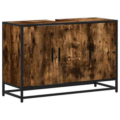 Vidaxl wastafelkast 90x33x60 cm bewerkt hout gerookt eikenkleurig