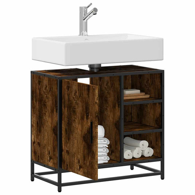Vidaxl wastafelkast 65x33x60 cm bewerkt hout gerookt eikenkleurig