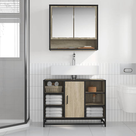 Vidaxl wastafelkast sonoma eiken 80x33x60 cm bewerkt hout