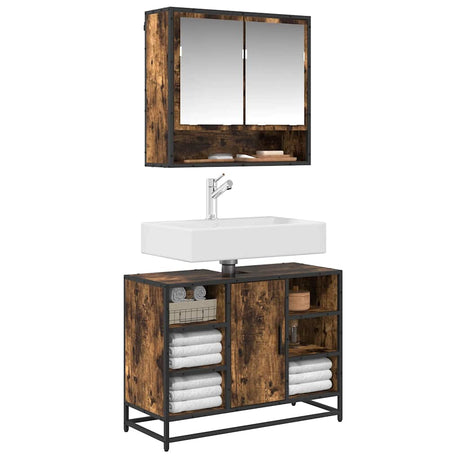 Vidaxl wastafelkast 80x33x60 cm bewerkt hout gerookt eikenkleurig
