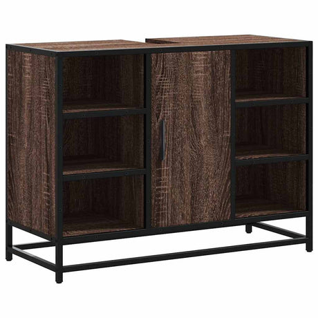 Vidaxl wastafelkast 80x33x60 cm bewerkt hout bruin eikenkleurig
