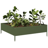 Vidaxl plantenbak verhoogd 100x100x33,5 cm staal olijfgroen