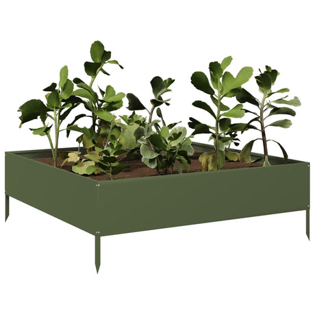 Vidaxl plantenbak verhoogd 100x100x33,5 cm staal olijfgroen