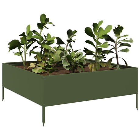 Vidaxl plantenbak verhoogd 100x100x41 cm staal olijfgroen