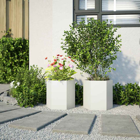 Vidaxl plantenbakken 2 st zeshoek 46x40x45 cm staal wit