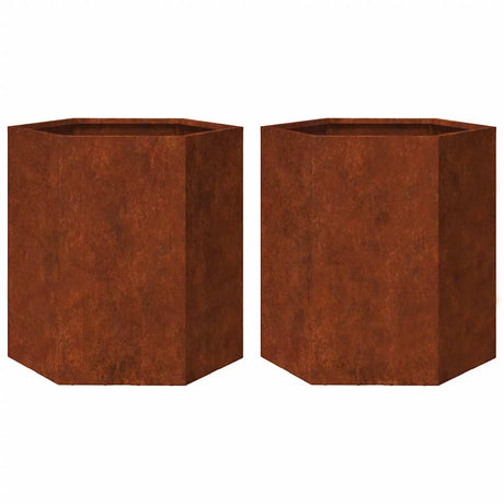 Vidaxl plantenbakken 2 st zeshoek 46x40x45 cm weervast staal