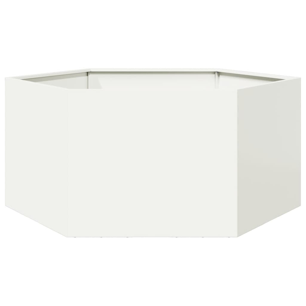 Vidaxl plantenbak zeshoek 104x90x45 cm staal wit