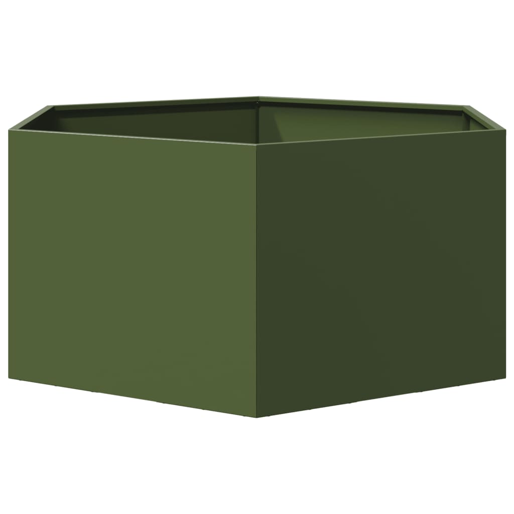 Vidaxl plantenbak zeshoek 104x90x45 cm staal olijfgroen