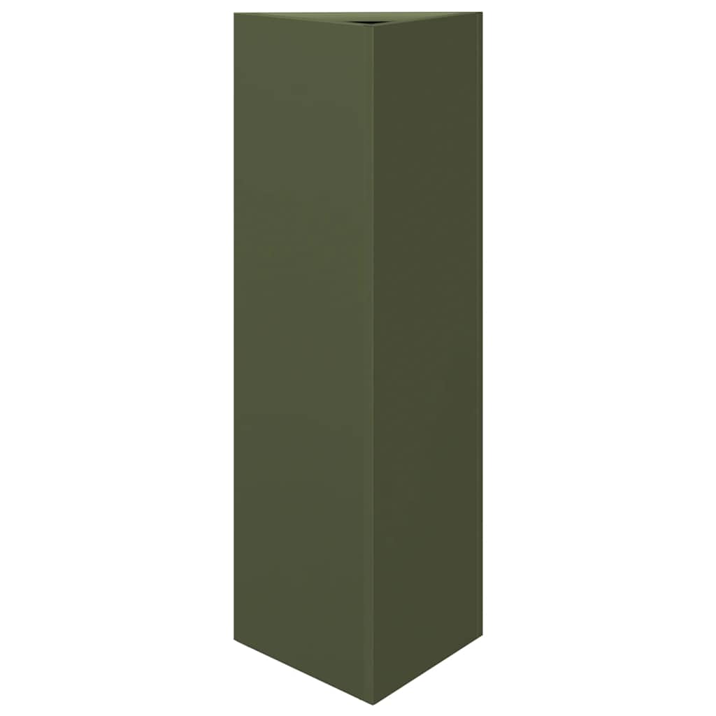 Vidaxl plantenbak driehoek 30x26x75 cm staal olijfgroen