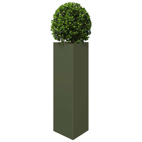 Vidaxl plantenbak driehoek 30x26x75 cm staal olijfgroen