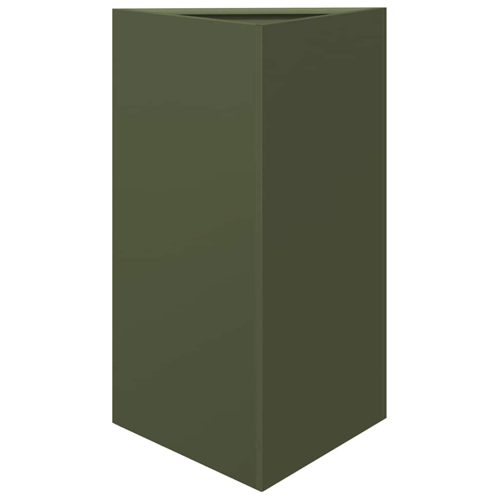 Vidaxl plantenbak driehoek 50x43x75 cm staal olijfgroen