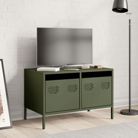 Vidaxl tv-meubel 68x39x43,5 cm koudgewalst staal olijfgroen