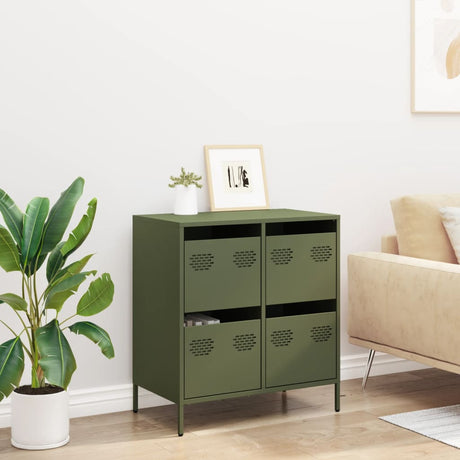 Vidaxl dressoir 68x39x73,5 cm koudgewalst staal olijfgroen