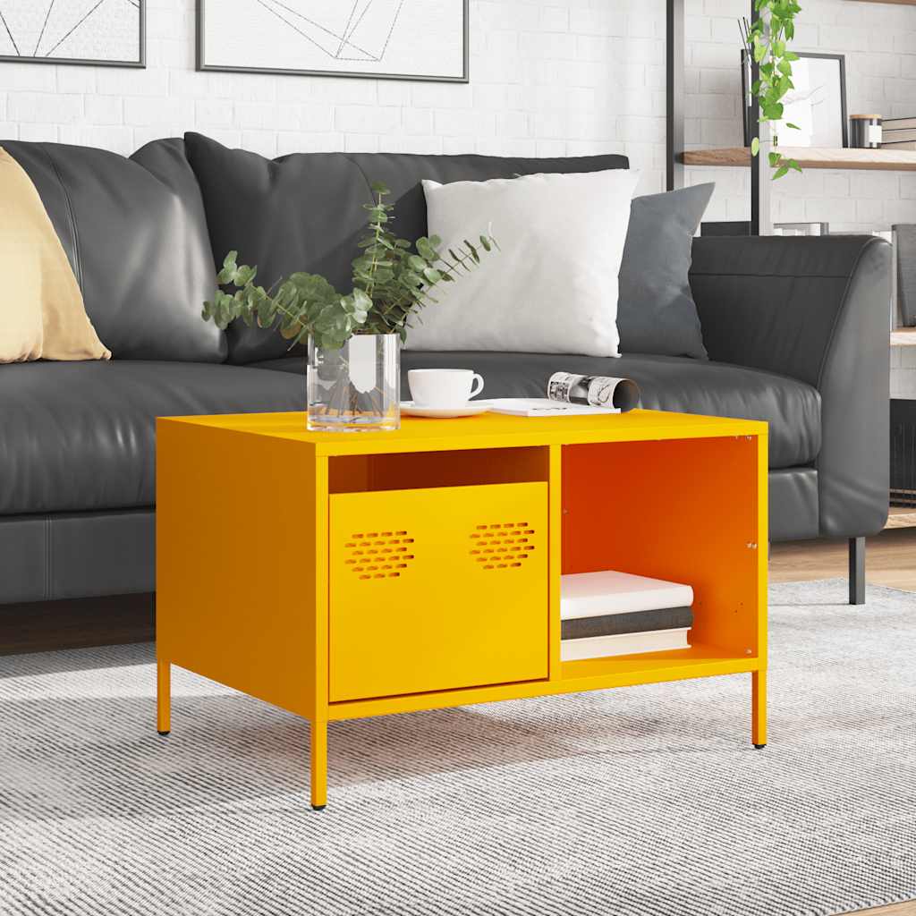 Vidaxl salontafel 68,5x50x43,5 cm koudgewalst staal mosterdgeel
