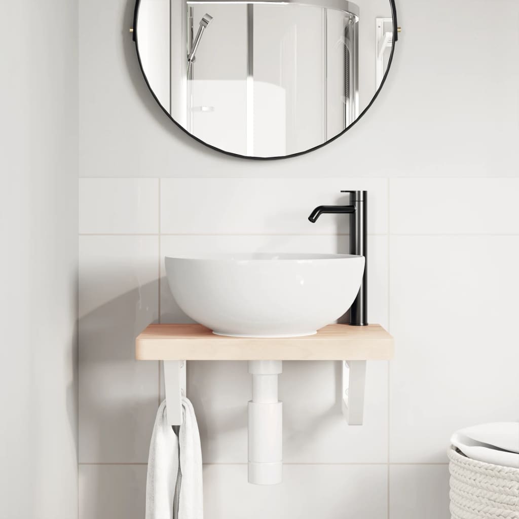 Vidaxl badkamer wandschap staal en massief beukenhout