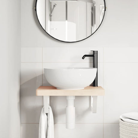 Vidaxl badkamer wandschap staal en massief beukenhout