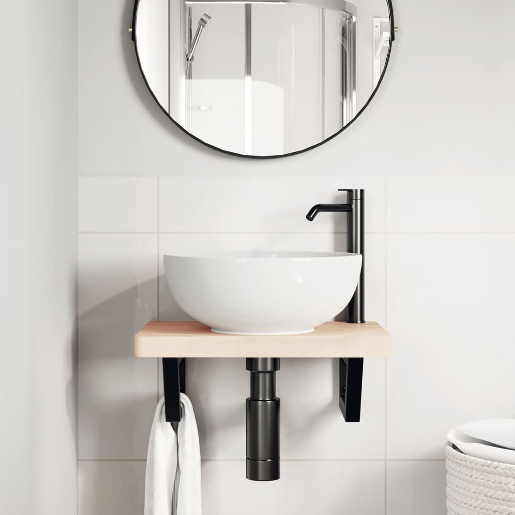 Vidaxl badkamer wandschap staal en massief beukenhout