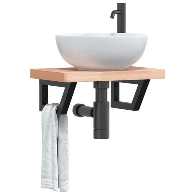 Vidaxl badkamer wandschap staal en massief beukenhout