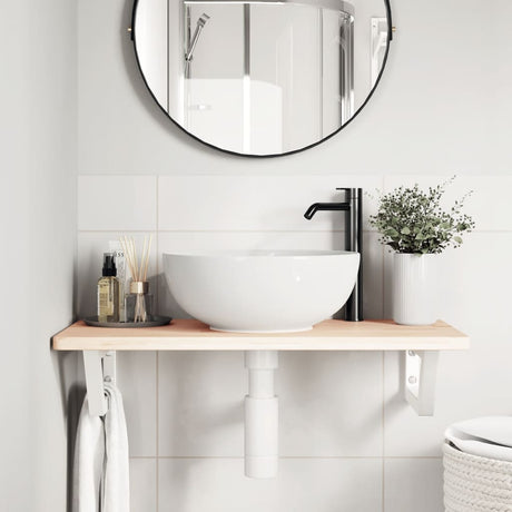Vidaxl badkamer wandschap staal en massief eikenhout