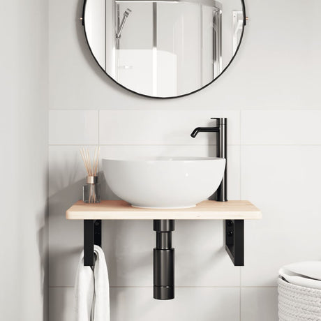 Vidaxl badkamer wandschap staal en massief eikenhout