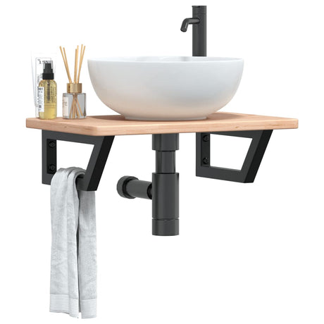 Vidaxl badkamer wandschap staal en massief eikenhout