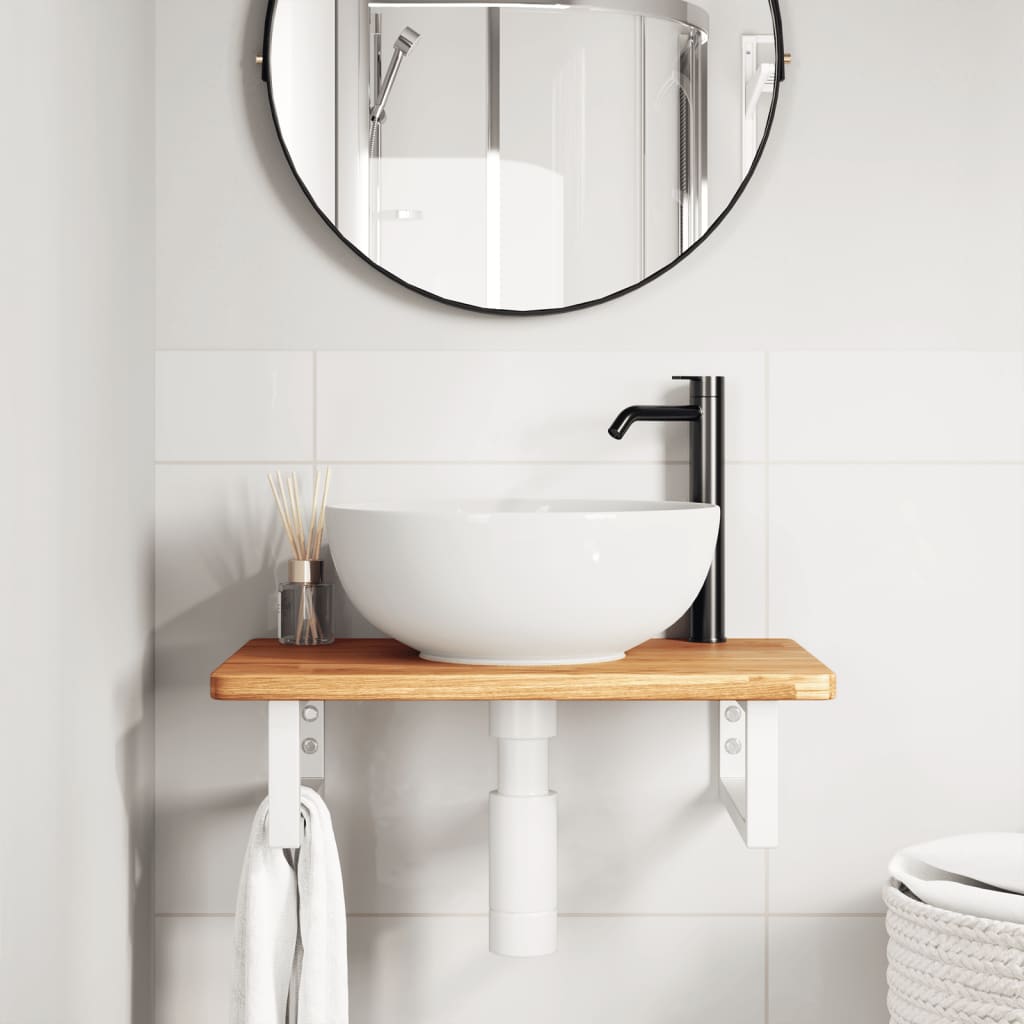 Vidaxl badkamer wandschap staal en massief eikenhout