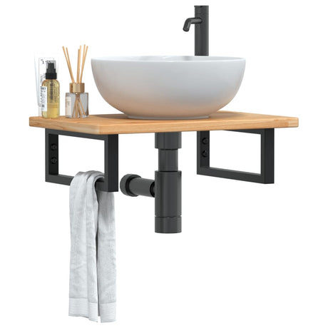 Vidaxl badkamer wandschap staal en massief eikenhout
