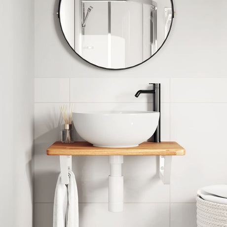 Vidaxl badkamer wandschap staal en massief eikenhout