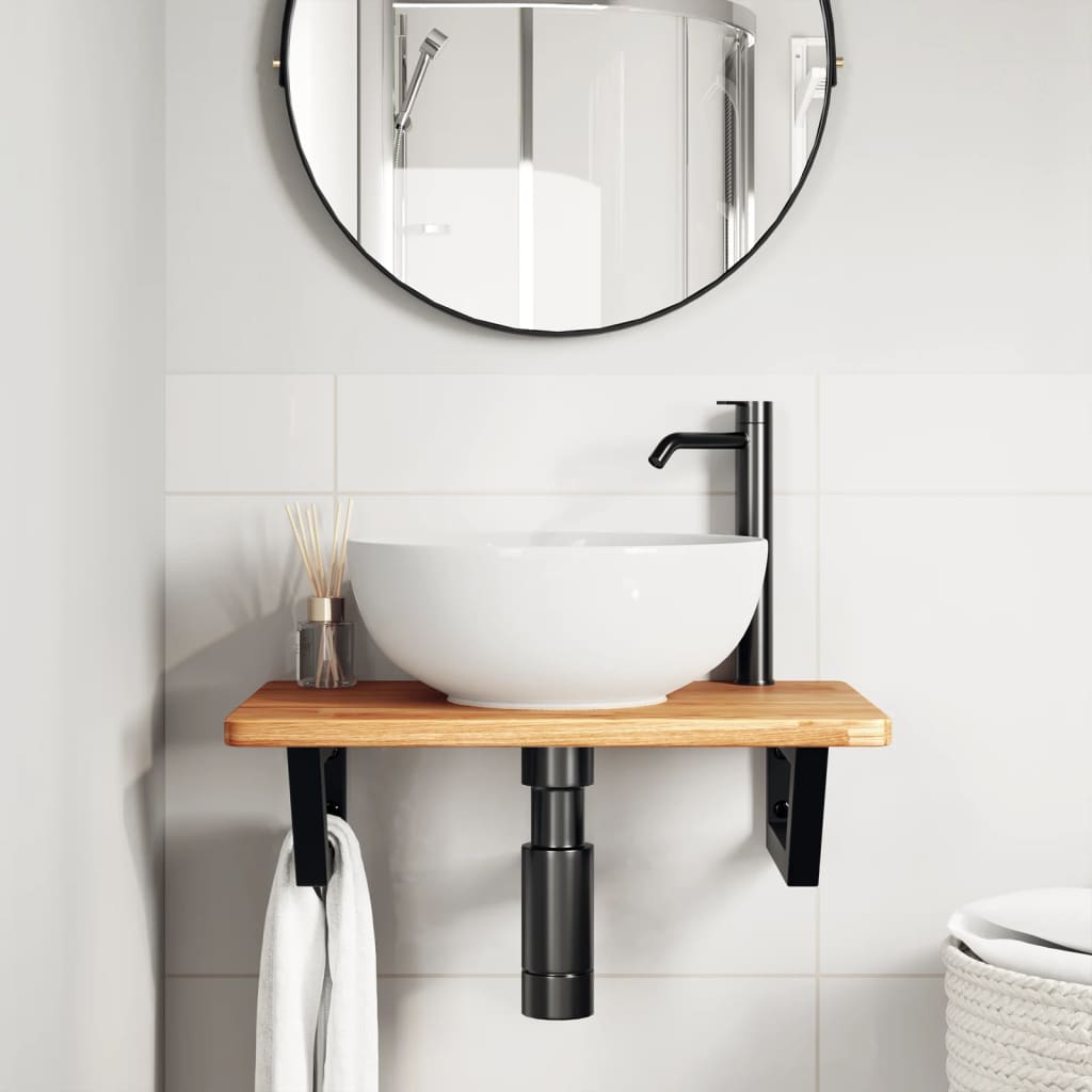 Vidaxl badkamer wandschap staal en massief eikenhout