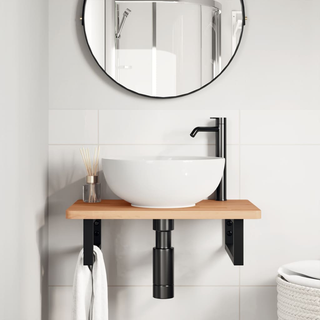 Vidaxl badkamer wandschap staal en massief beukenhout
