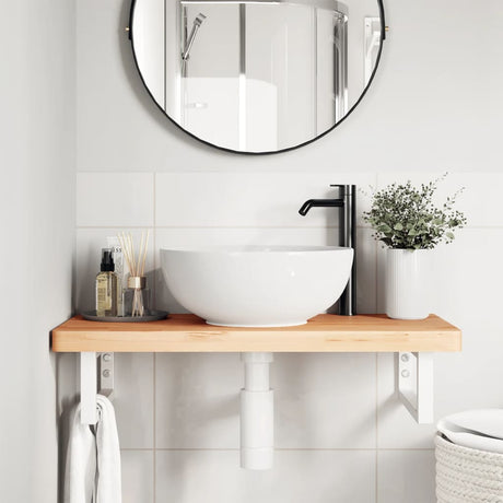 Vidaxl badkamer wandschap staal en massief beukenhout