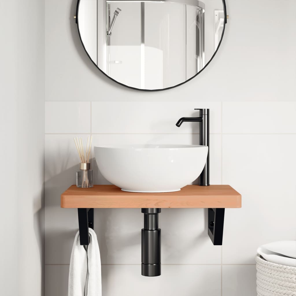 Vidaxl badkamer wandschap staal en massief beukenhout