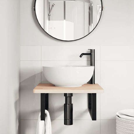 Vidaxl badkamer wandschap staal en massief eikenhout