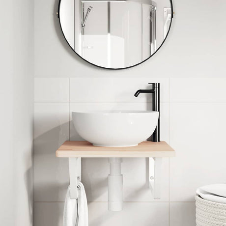 Vidaxl badkamer wandschap staal en massief eikenhout