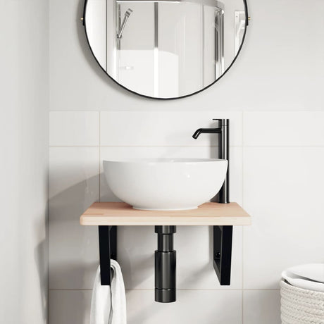 Vidaxl badkamer wandschap staal en massief eikenhout
