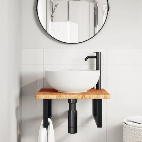 Vidaxl badkamer wandschap staal en massief eikenhout