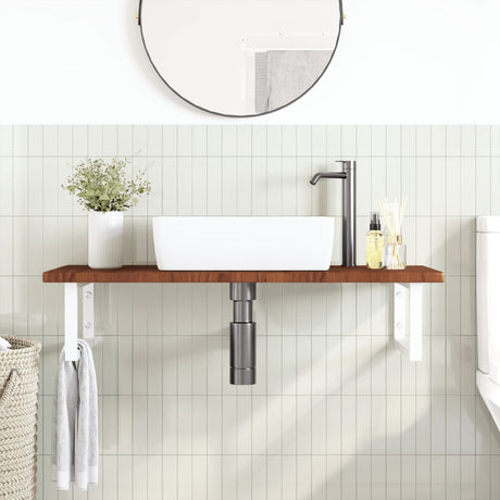 Vidaxl badkamer wandschap staal en massief eikenhout