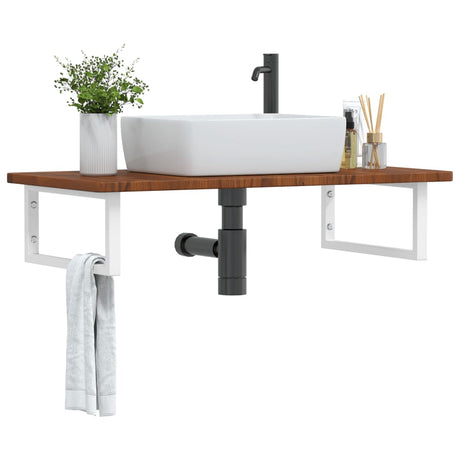 Vidaxl badkamer wandschap staal en massief eikenhout